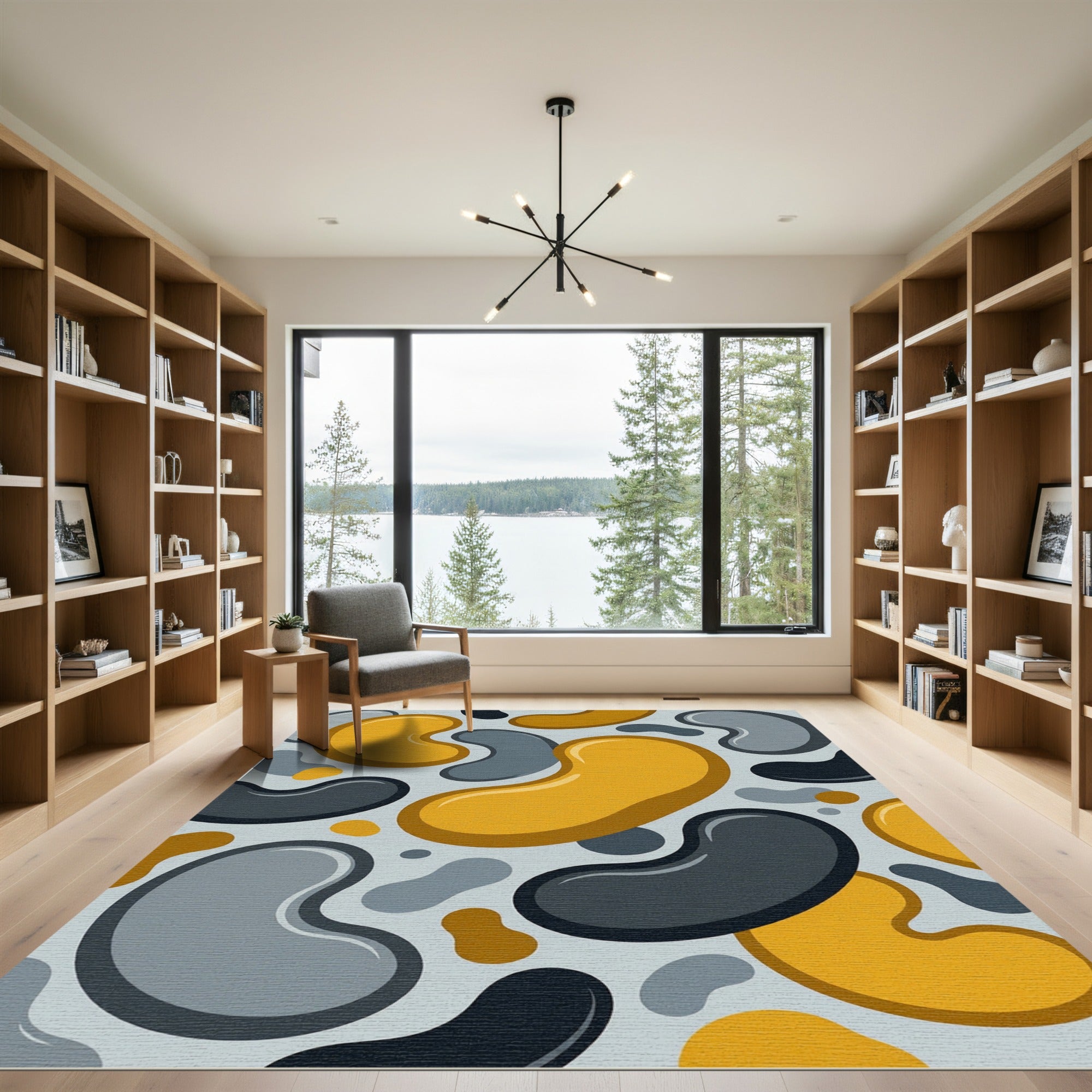 Abstract Yellow Gray Blob Arrangement Rug