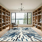 Modern Navy Blue Abstract Radial Lines Rug