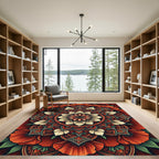 Vibrant Red Orange Floral Mandala Rug