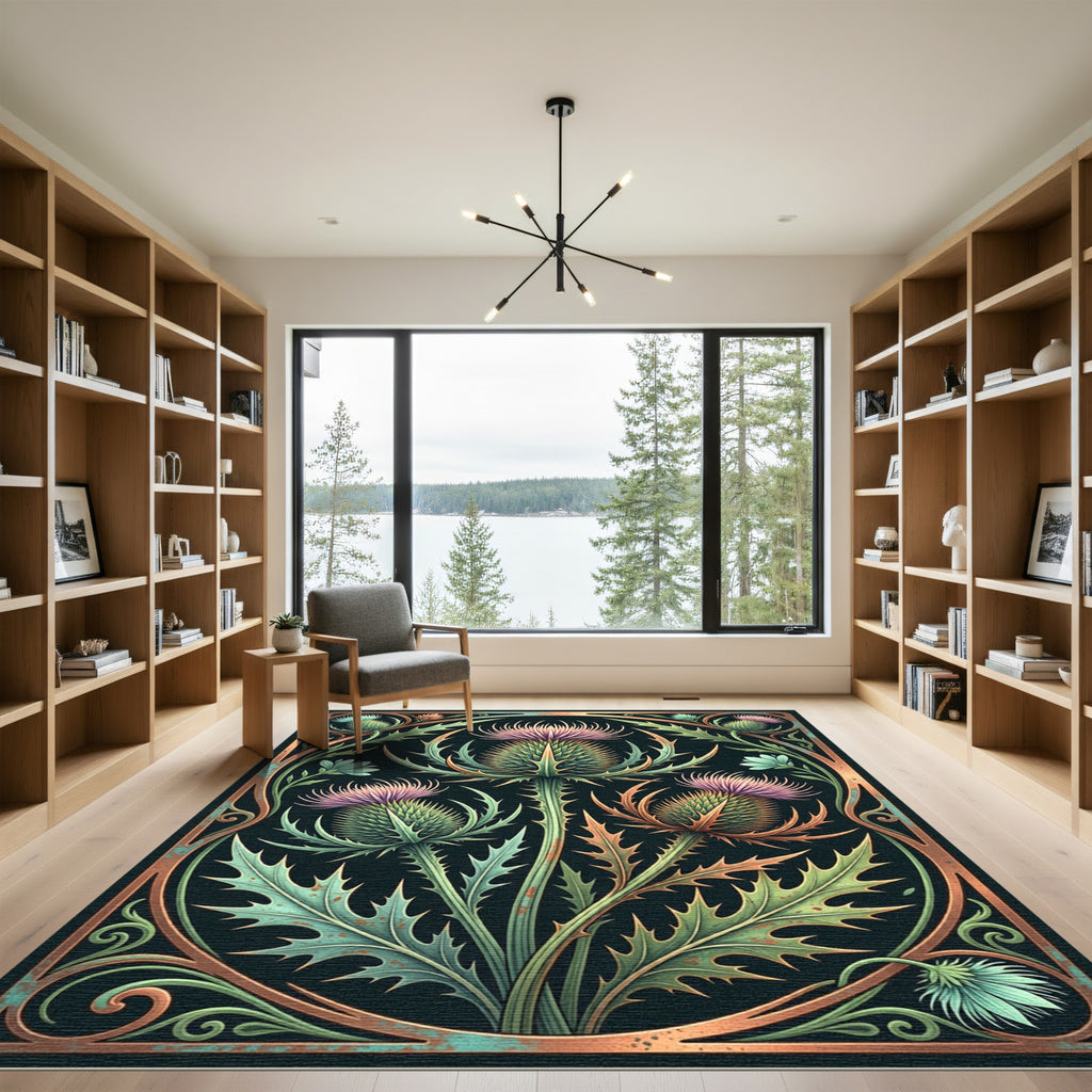 Art Nouveau Copper Thistle Botanical Rug