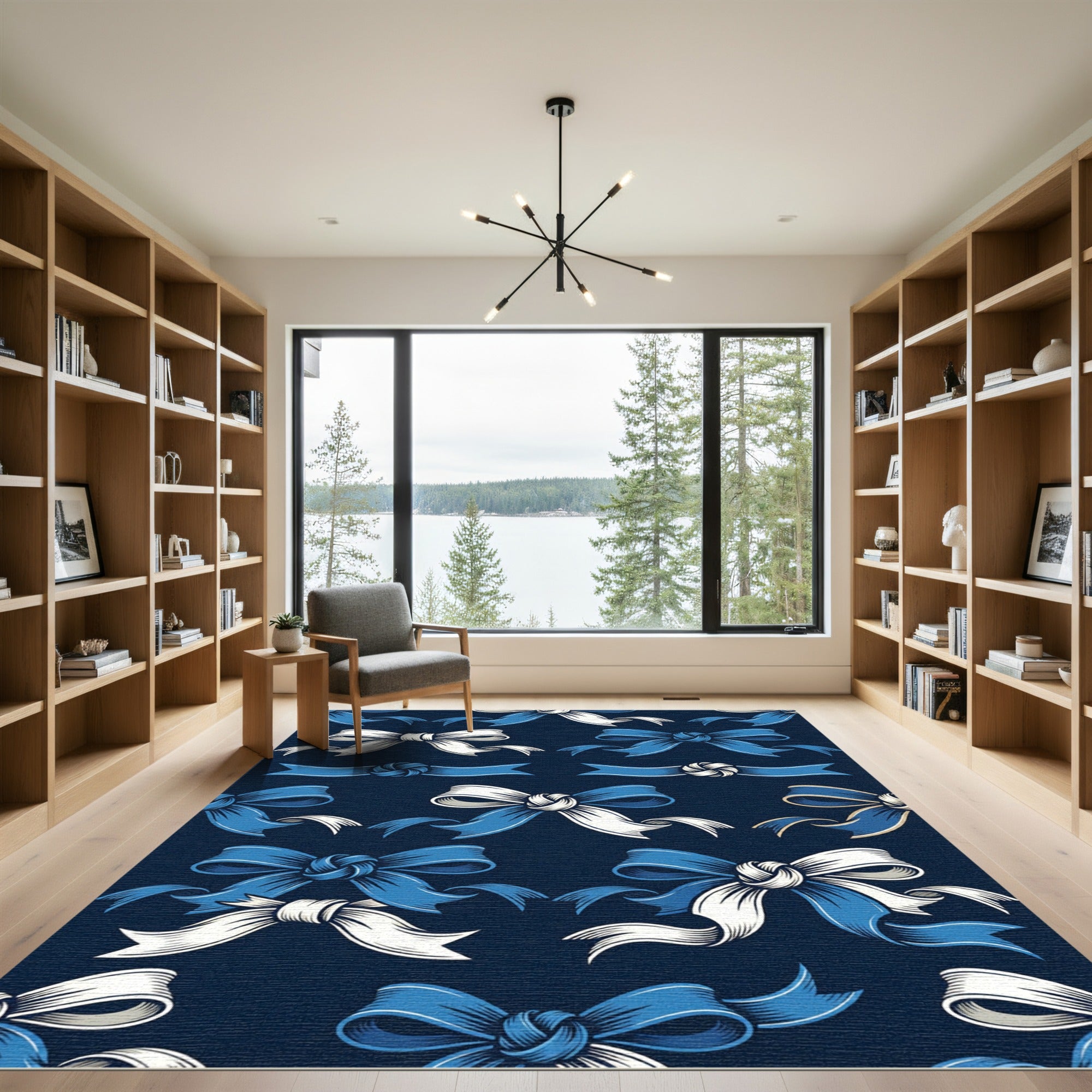 Classic Navy White Ribbon Bow Rug