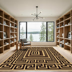 Geometric Sepia Greek Key Border Rug