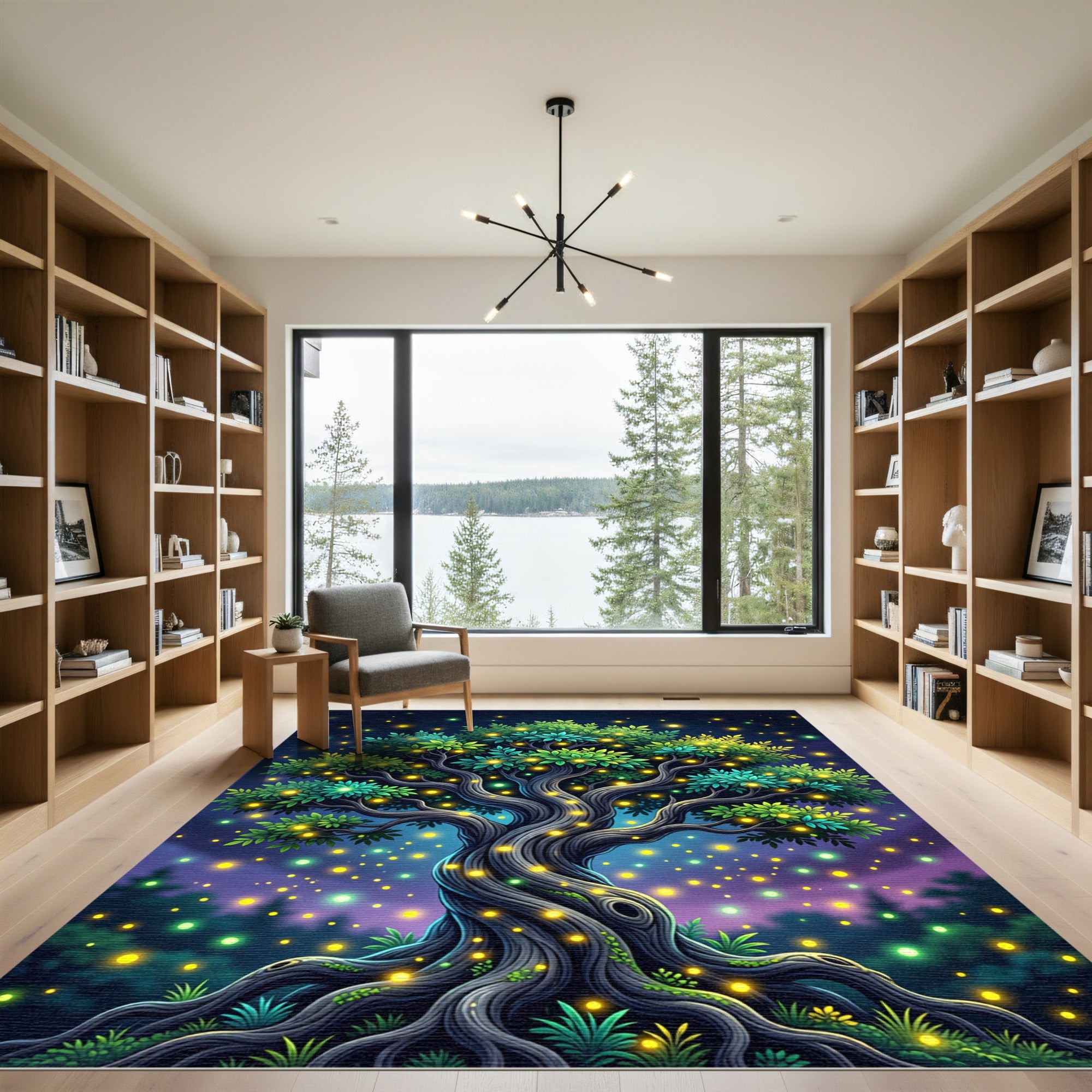 Enchanted Luminous Tree with Glowing Fireflies Rug