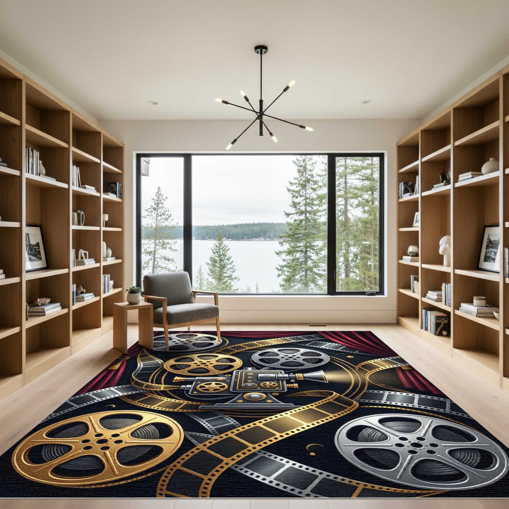 Cinematic Gold Film Reel Vintage Decor Rug