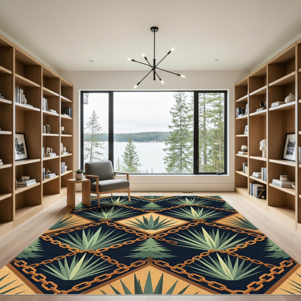 Dark Blue Green Agave Lattice Rug