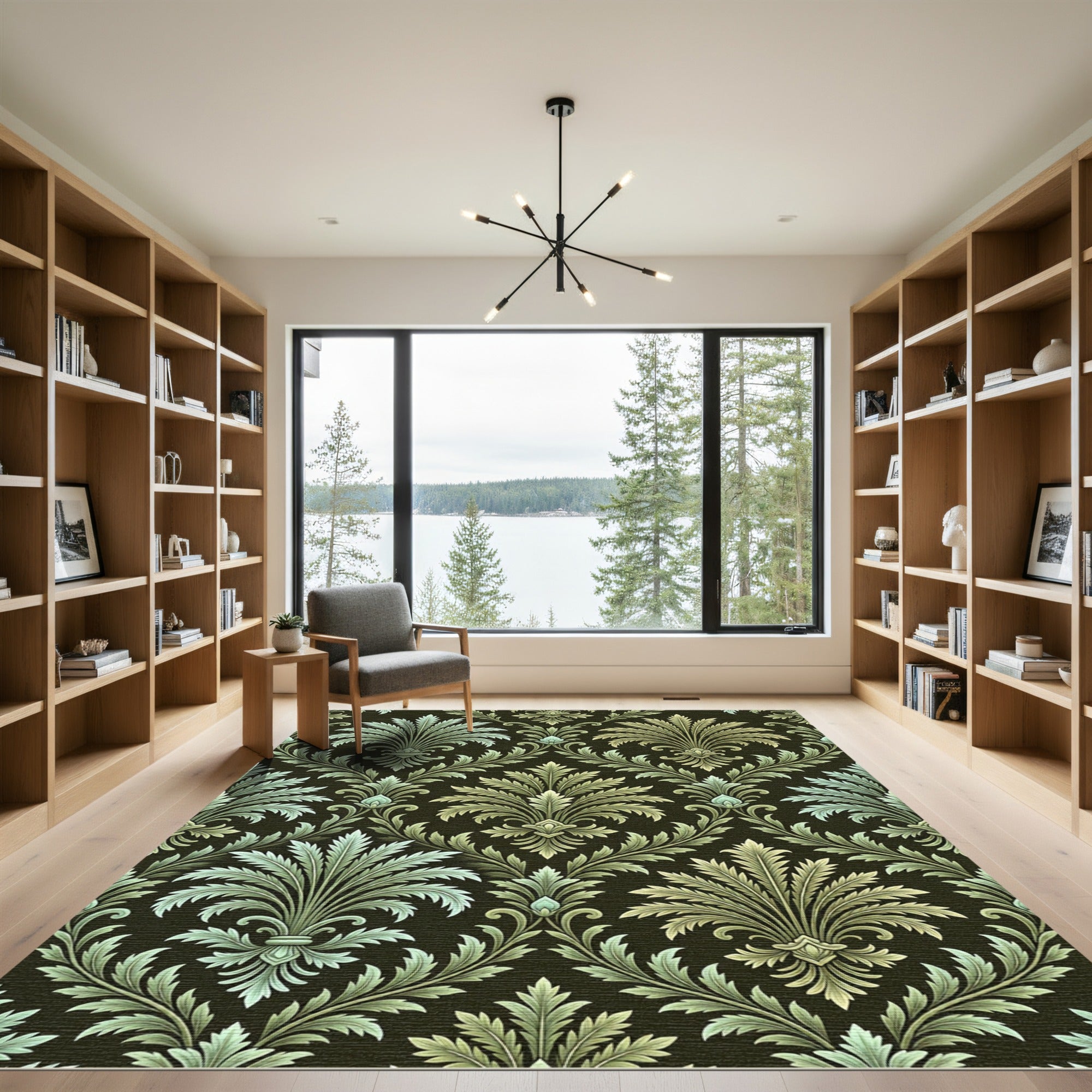 Antique Dark Green Acanthus Scroll Rug