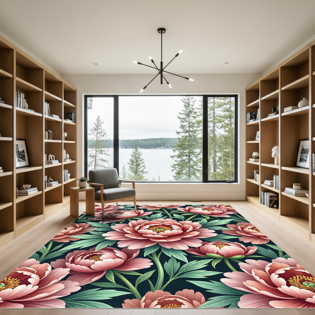 Blush Pink Floral Foliage Art Rug