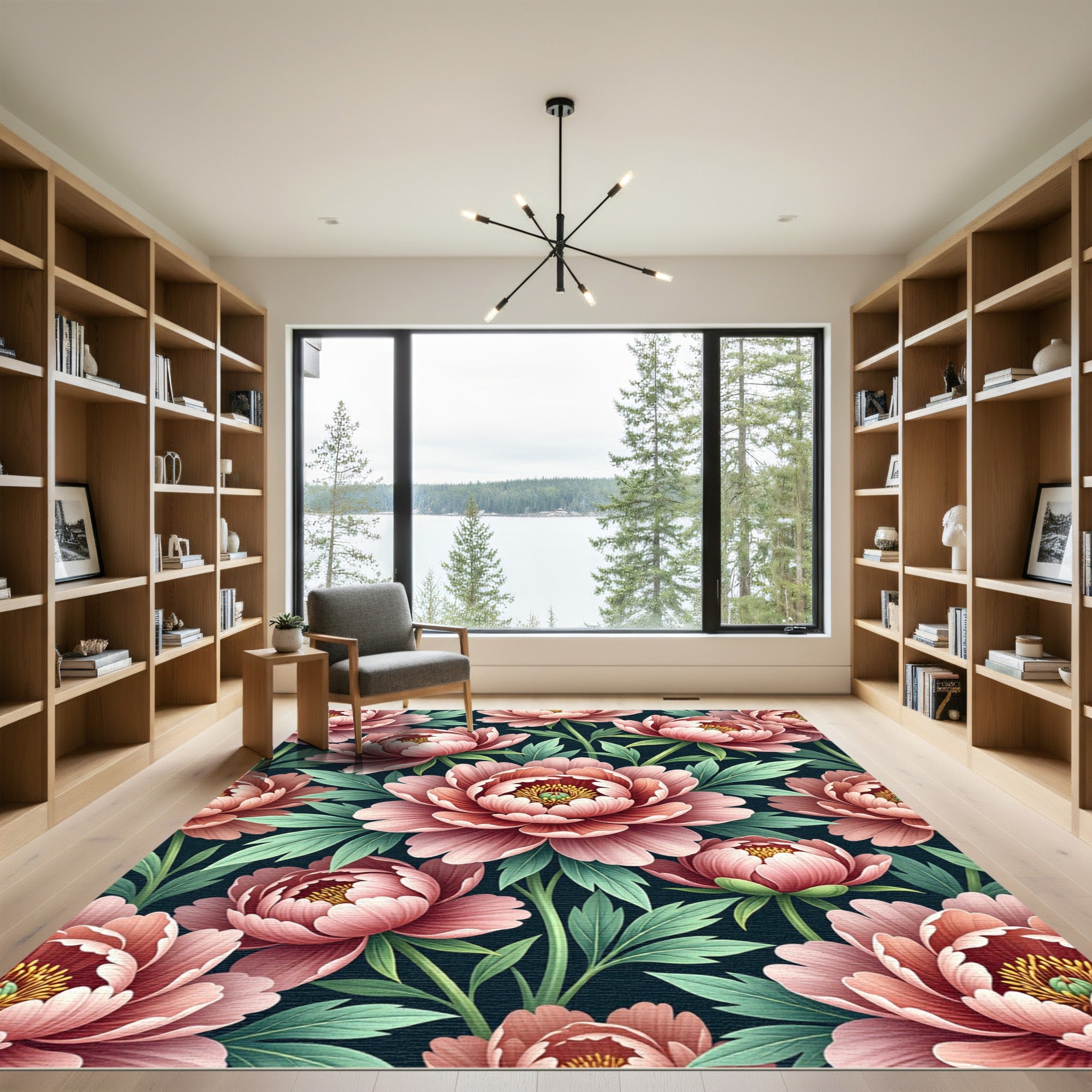 Blush Pink Floral Foliage Art Rug