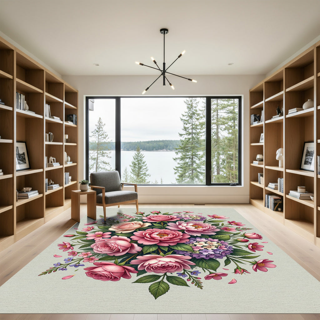 Elegant Pastel Pink Floral Bouquet Rug