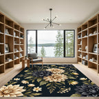 Dramatic Black Cream Floral Bouquet Rug