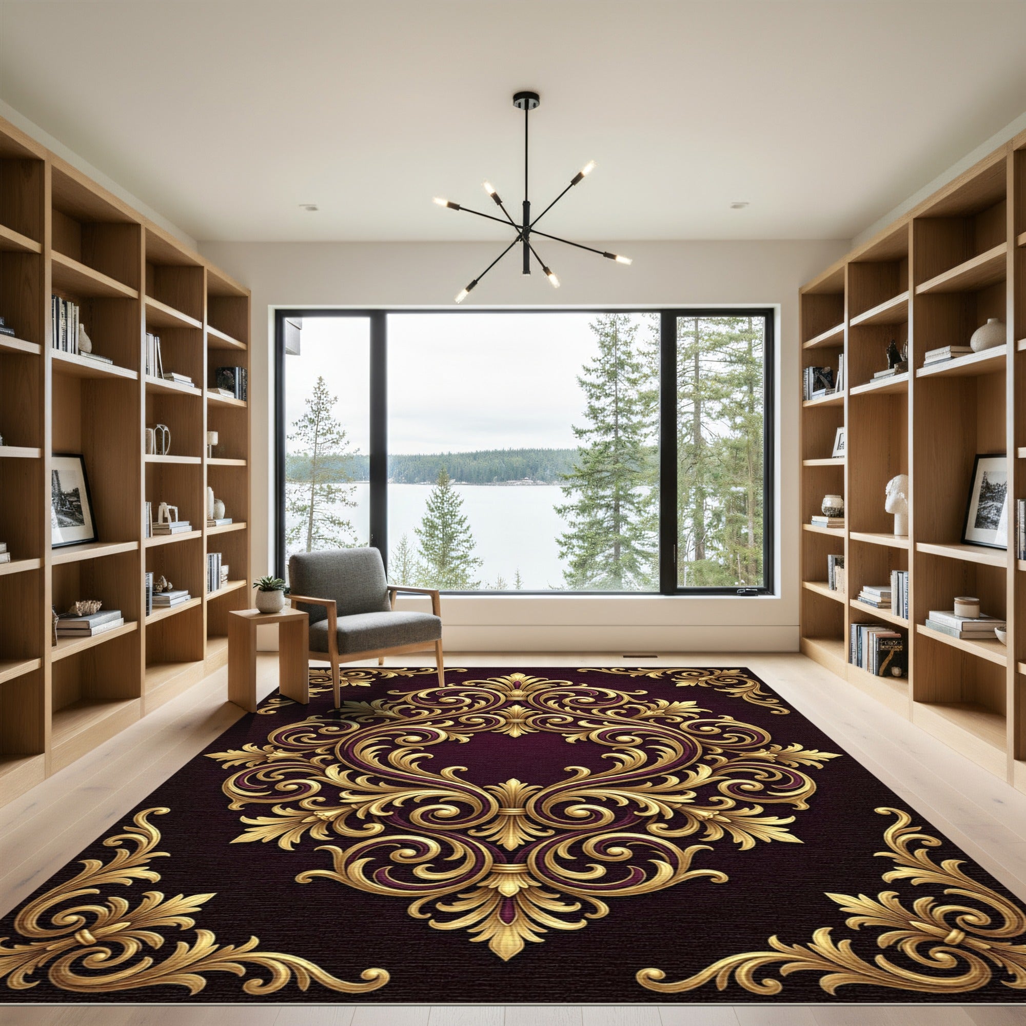 Regal Gold Floral Acanthus Swirls Rug
