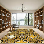 Elegant Golden Filigree Interlocking Scroll Rug