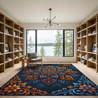 Orange Blue Floral Medallion Art Rug