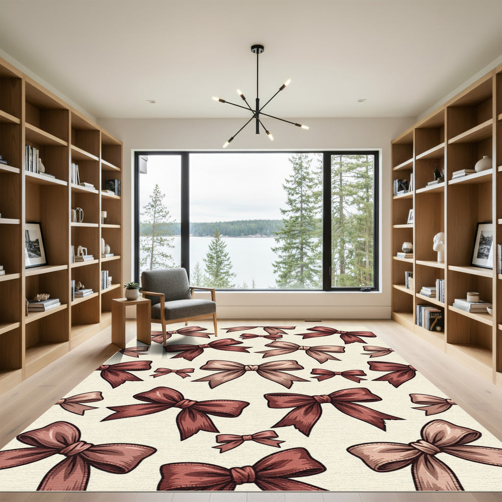Whimsical Chocolate Bow Ribbon Illustration Rug