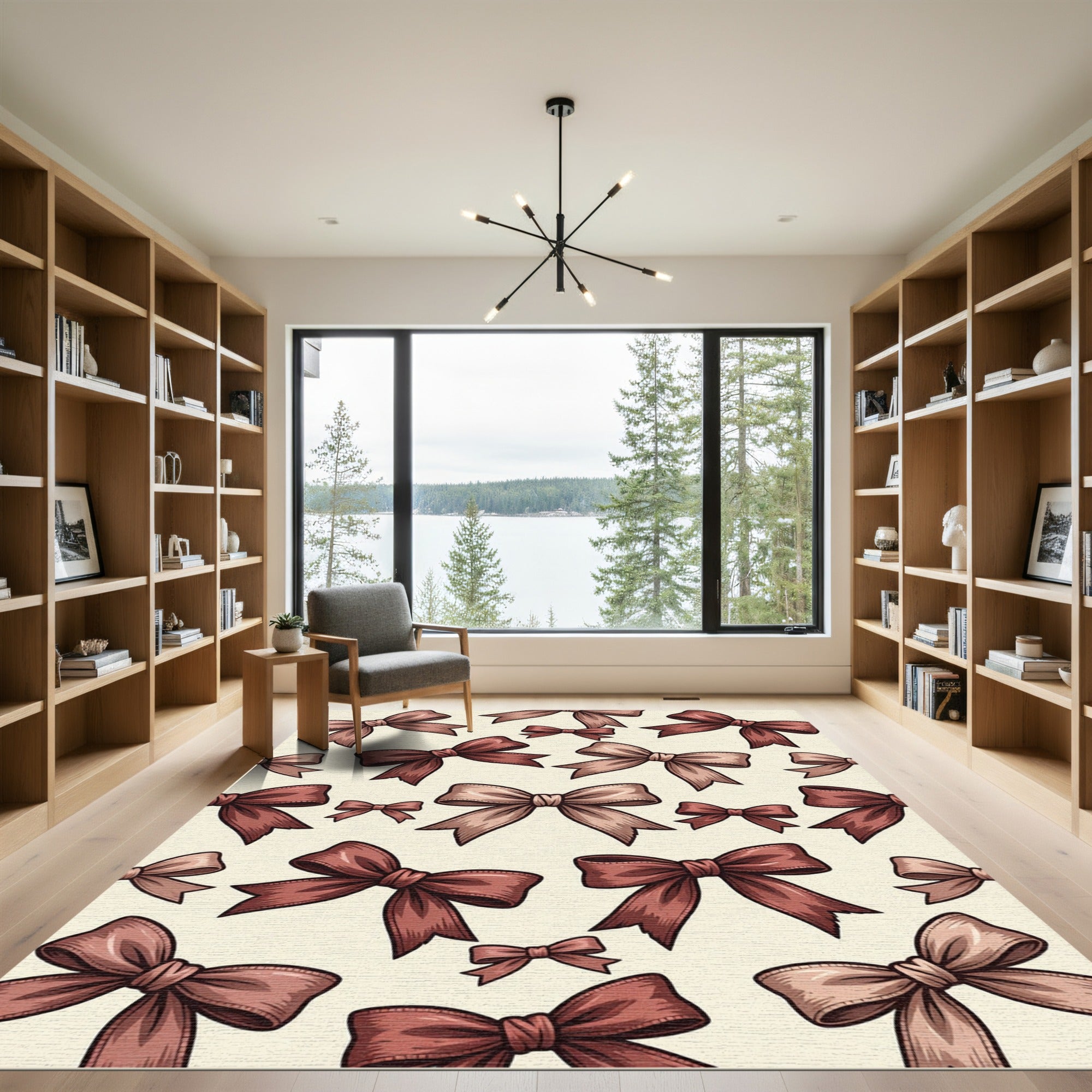 Whimsical Chocolate Bow Ribbon Illustration Rug