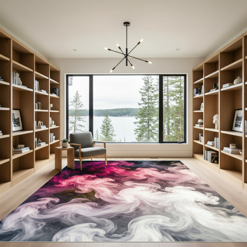 Vibrant Pink Cloud Swirl Abstract Rug