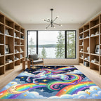 Whimsical Rainbow Unicorn Starry Night Rug