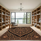 Ornate Gold Heart Floral Scrollwork Rug