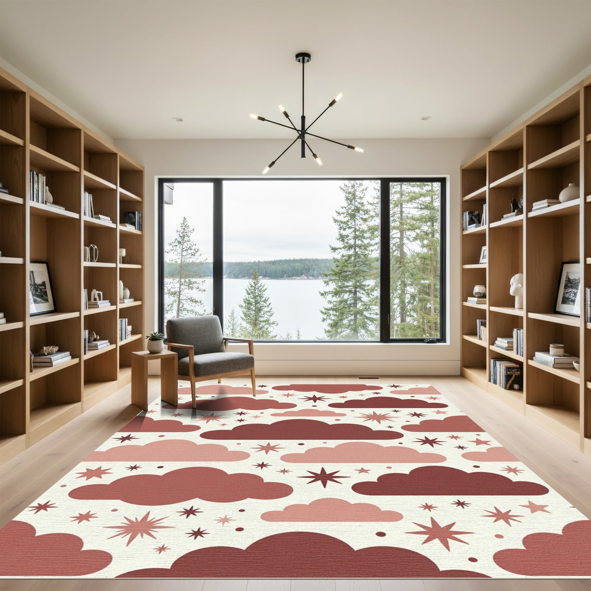 Celestial Dusty Rose Cloud Starry Night Rug