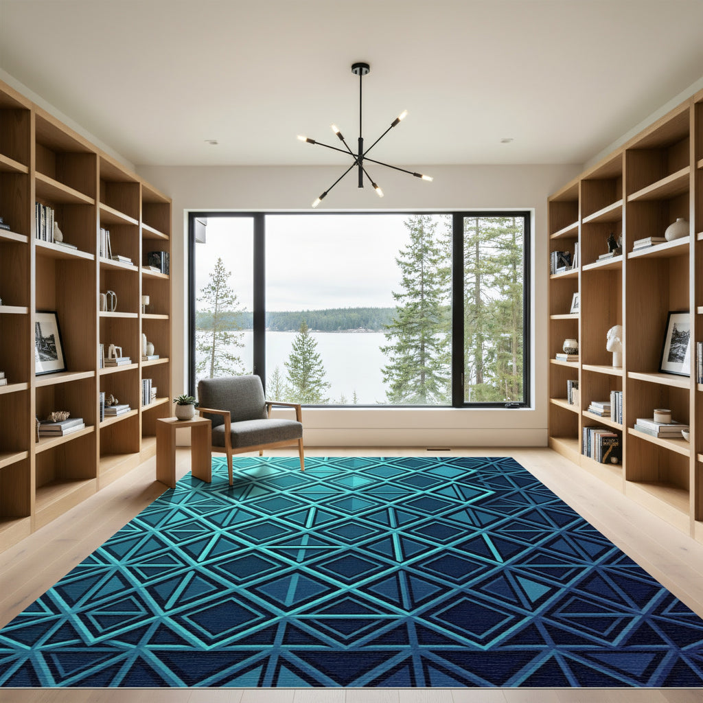 Deep Teal Geometric Diamond Accordion Rug