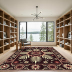 Deep Red Floral Sunburst Medallion Rug