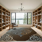 Elegant Silver and Gold Scroll Medallion Rug
