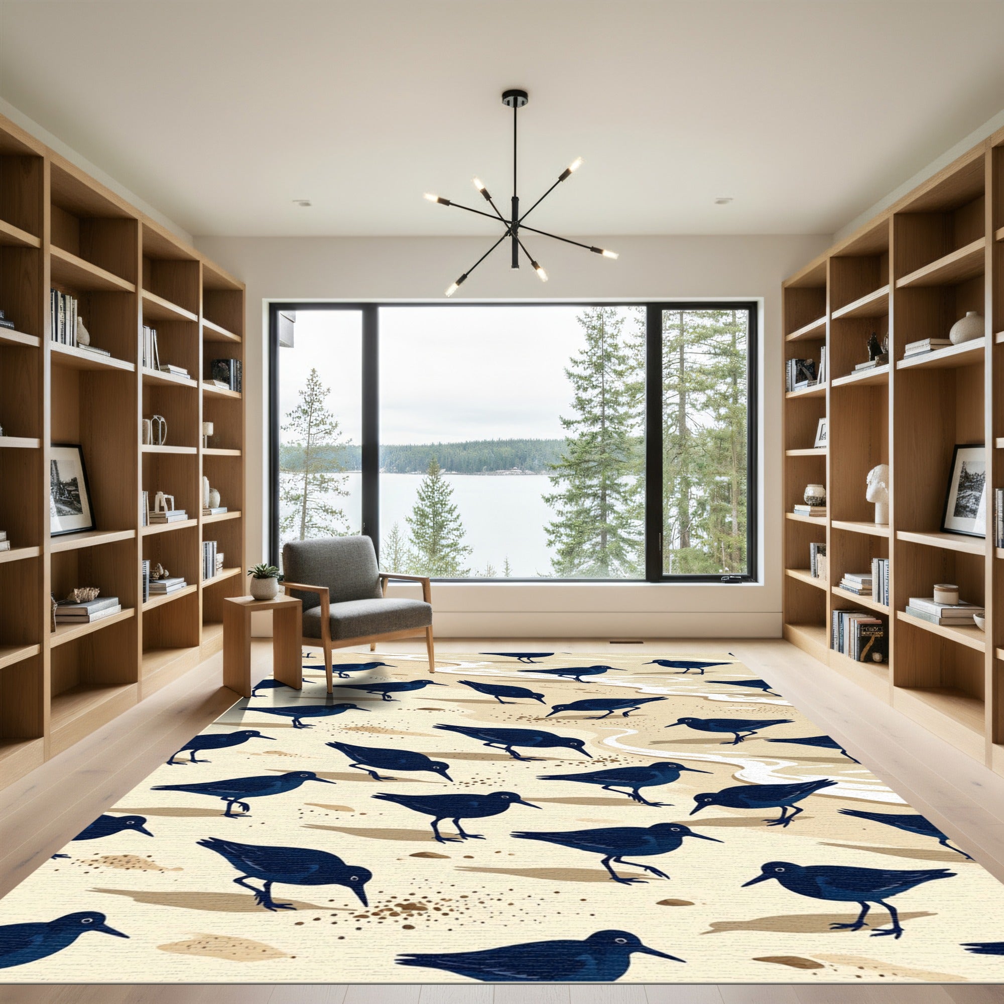 Minimalist Navy Shorebird Sand Beach Rug