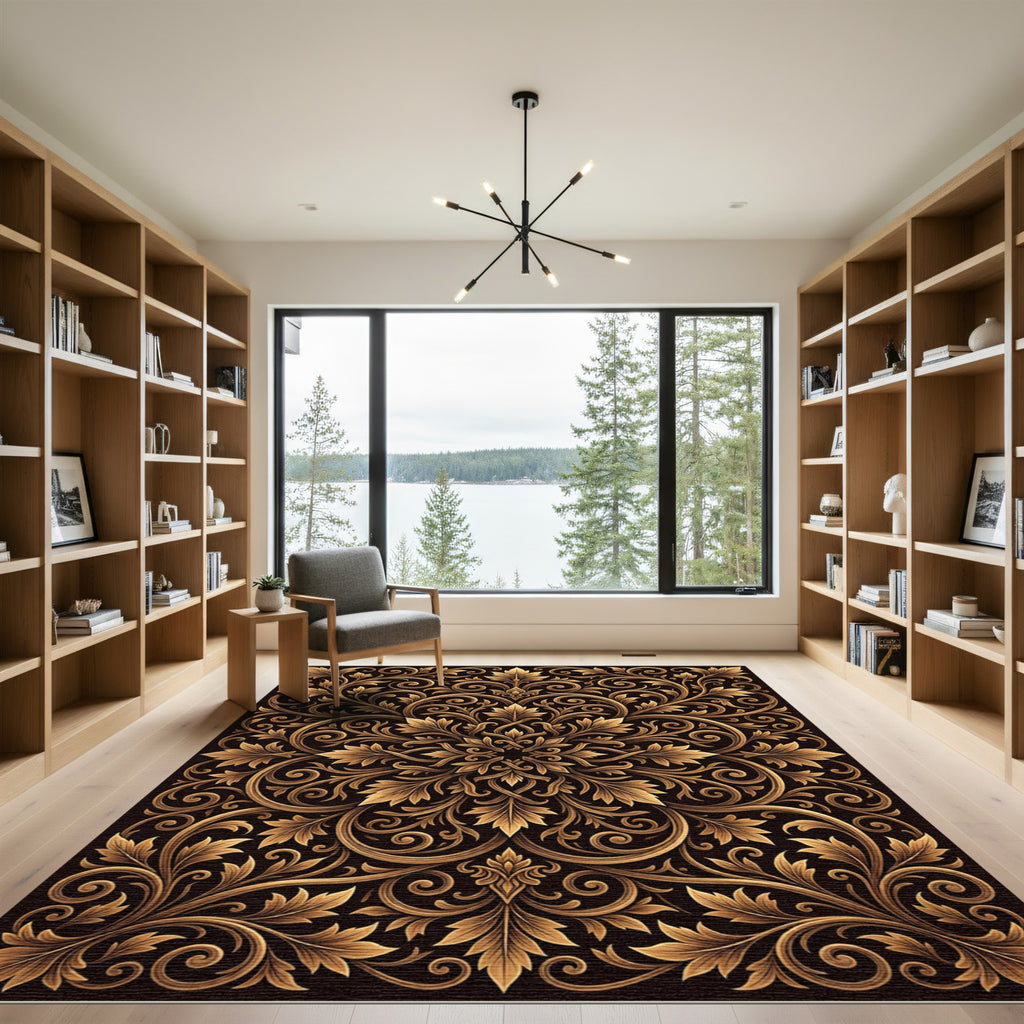 Antique Gold Acanthus Scrollwork Rug