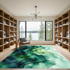 Emerald Forest Abstract watercolor waves Rug