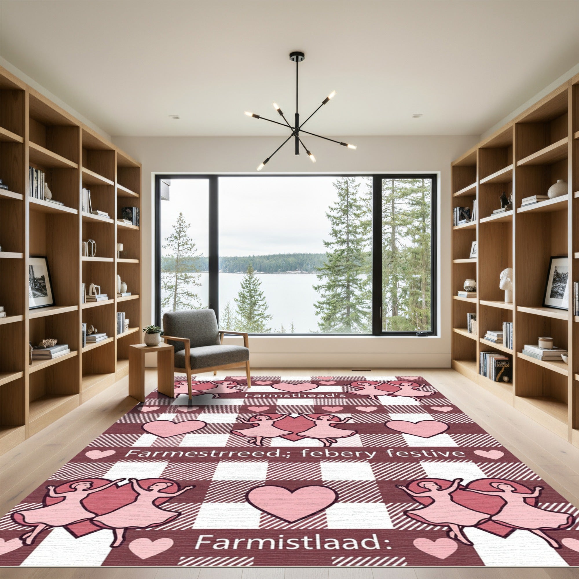 Blush Pink Dancing Girls Gingham Heart Rug