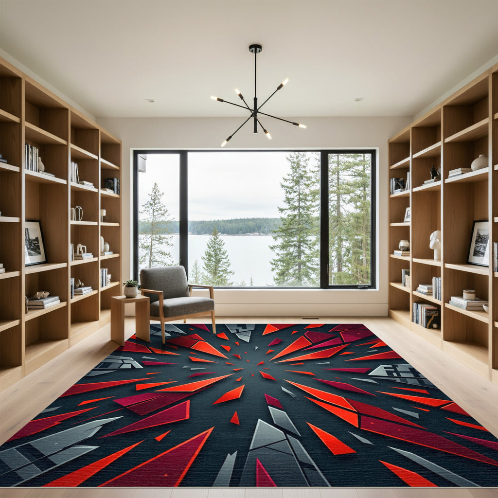 Abstract Red Geometric Explosion Rug