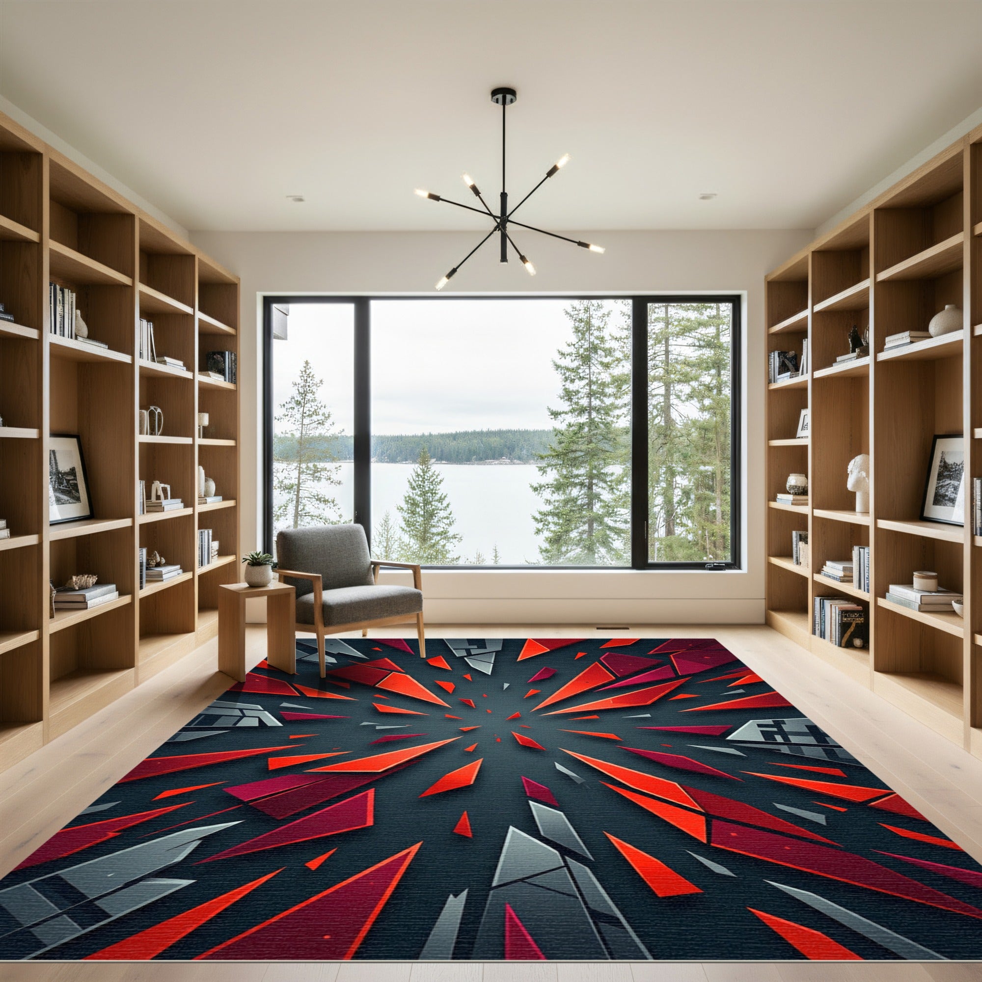 Abstract Red Geometric Explosion Rug