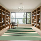 Modern Forest Green Abstract Linear Rug