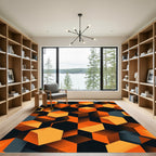Modern Orange Geometric Hexagon Block Rug