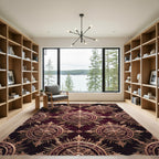 Rich Burgundy Gold Medallion Sunburst Rug