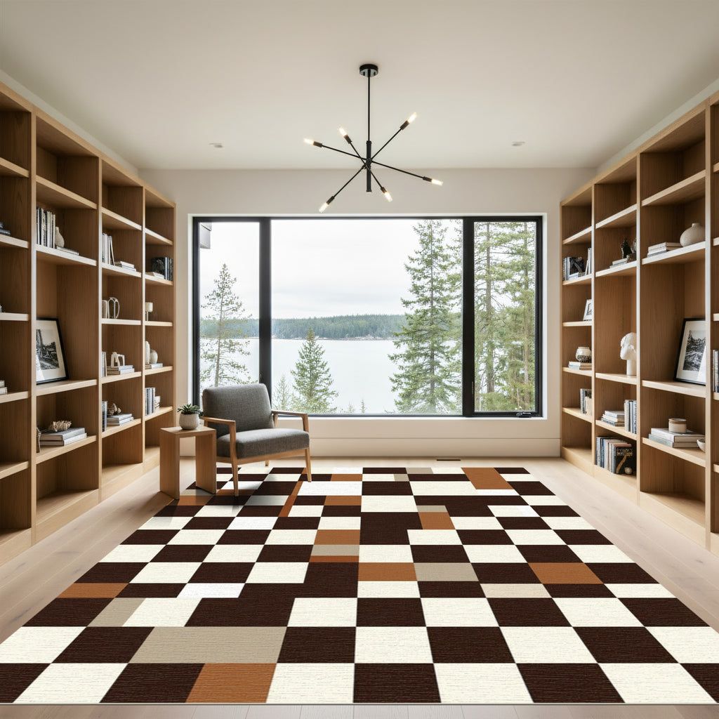 Checkerboard Cubes Brown White Accents Rug