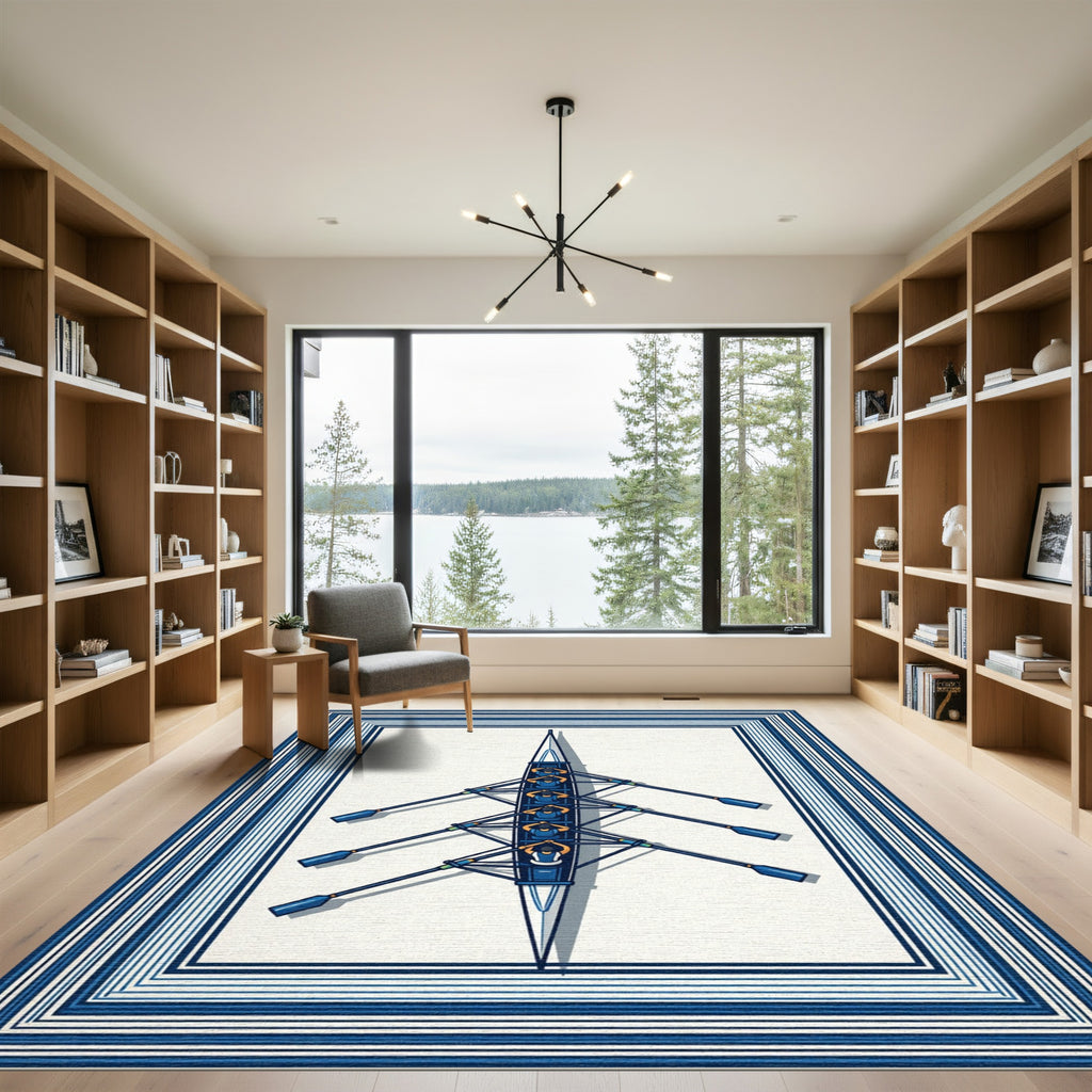 Minimalist Blue Rowing Team Nautical Art Rug