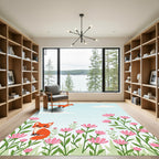 Whimsical Red Fox Garden Bloom Rug