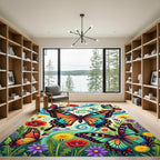 Whimsical Vibrant Butterfly Meadow Garden Rug