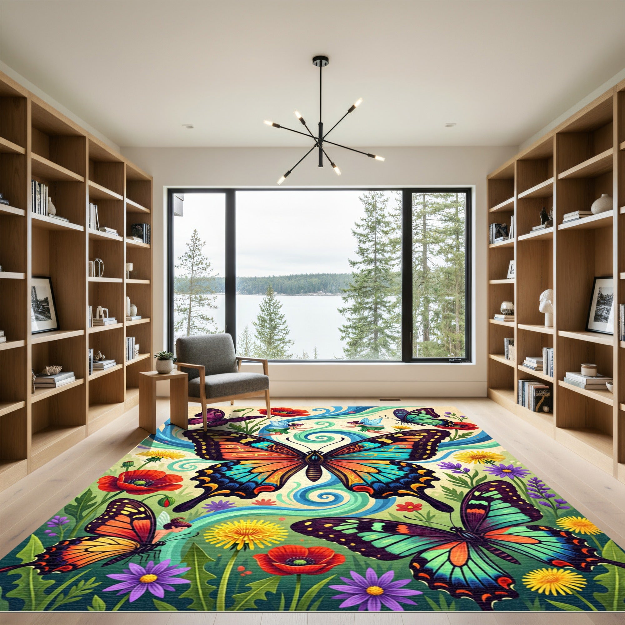 Whimsical Vibrant Butterfly Meadow Garden Rug