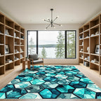 Teal Watercolor Geometric Hexagon Mosaic Rug