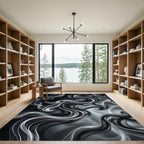 Dark Gray Swirling Smoke Abstract Rug