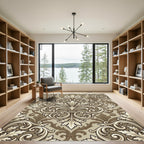 Classic Scrollwork Beige Floral Damask Rug