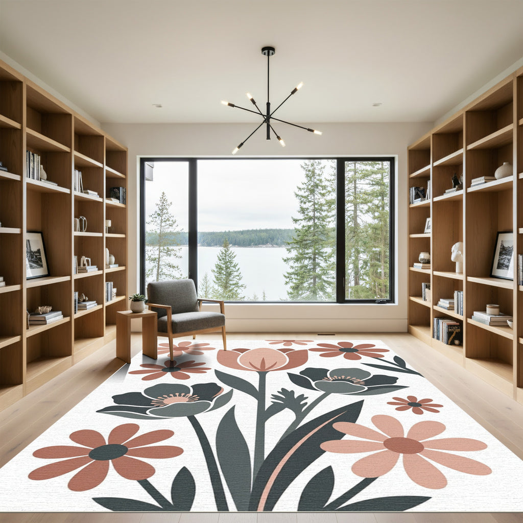 Terracotta Pastel Floral Bloom Arrangement Rug