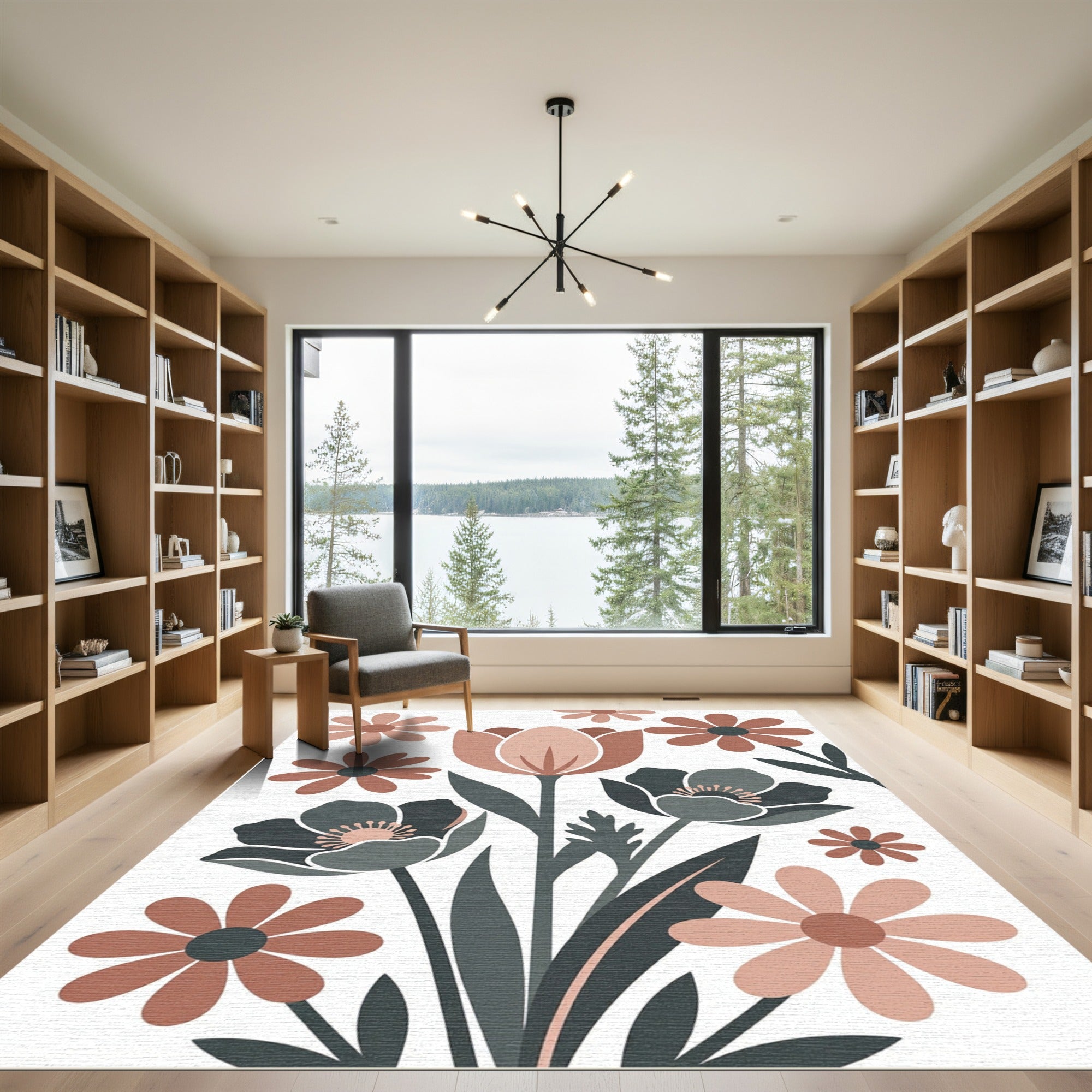 Terracotta Pastel Floral Bloom Arrangement Rug