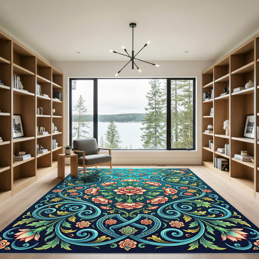 Coral Garden Floral Scroll Rug