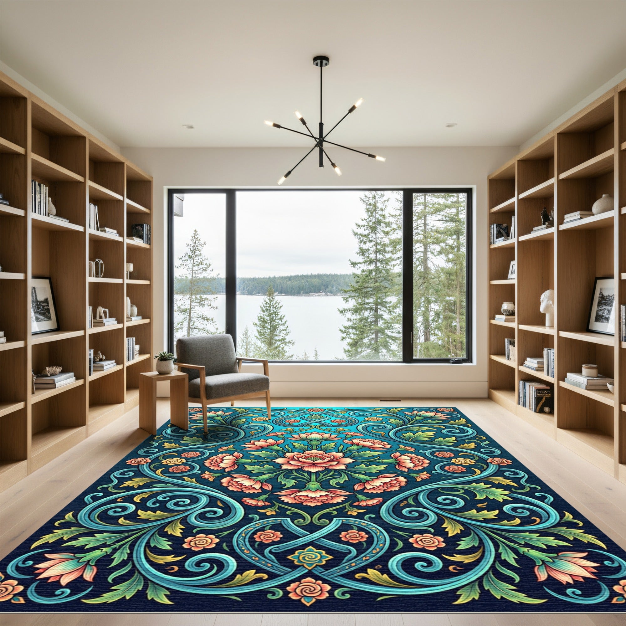 Coral Garden Floral Scroll Rug