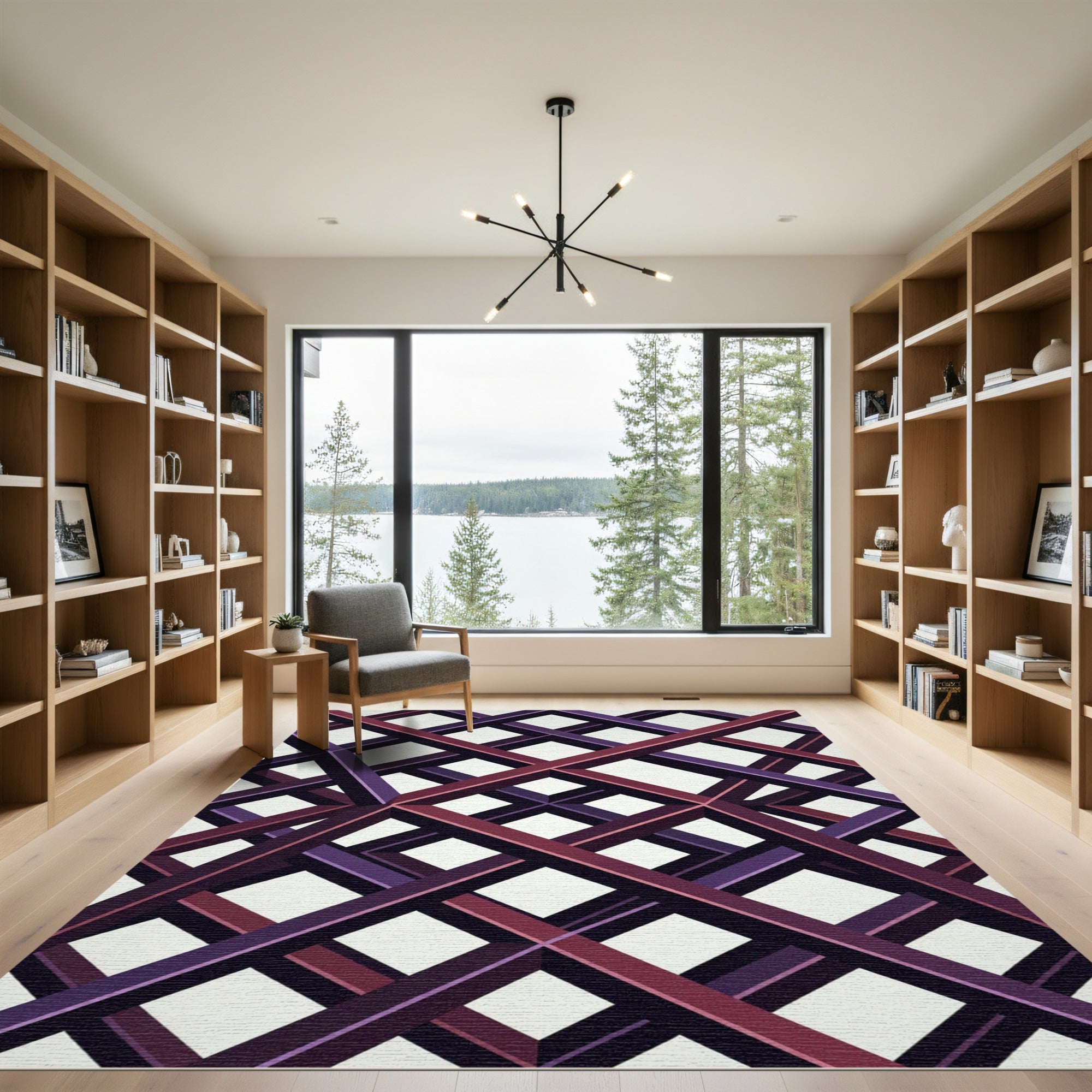 Geometric Lattice Illusion Crimson Violet Rug