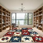 Patriotic Americana Star and Heart Quilt Rug