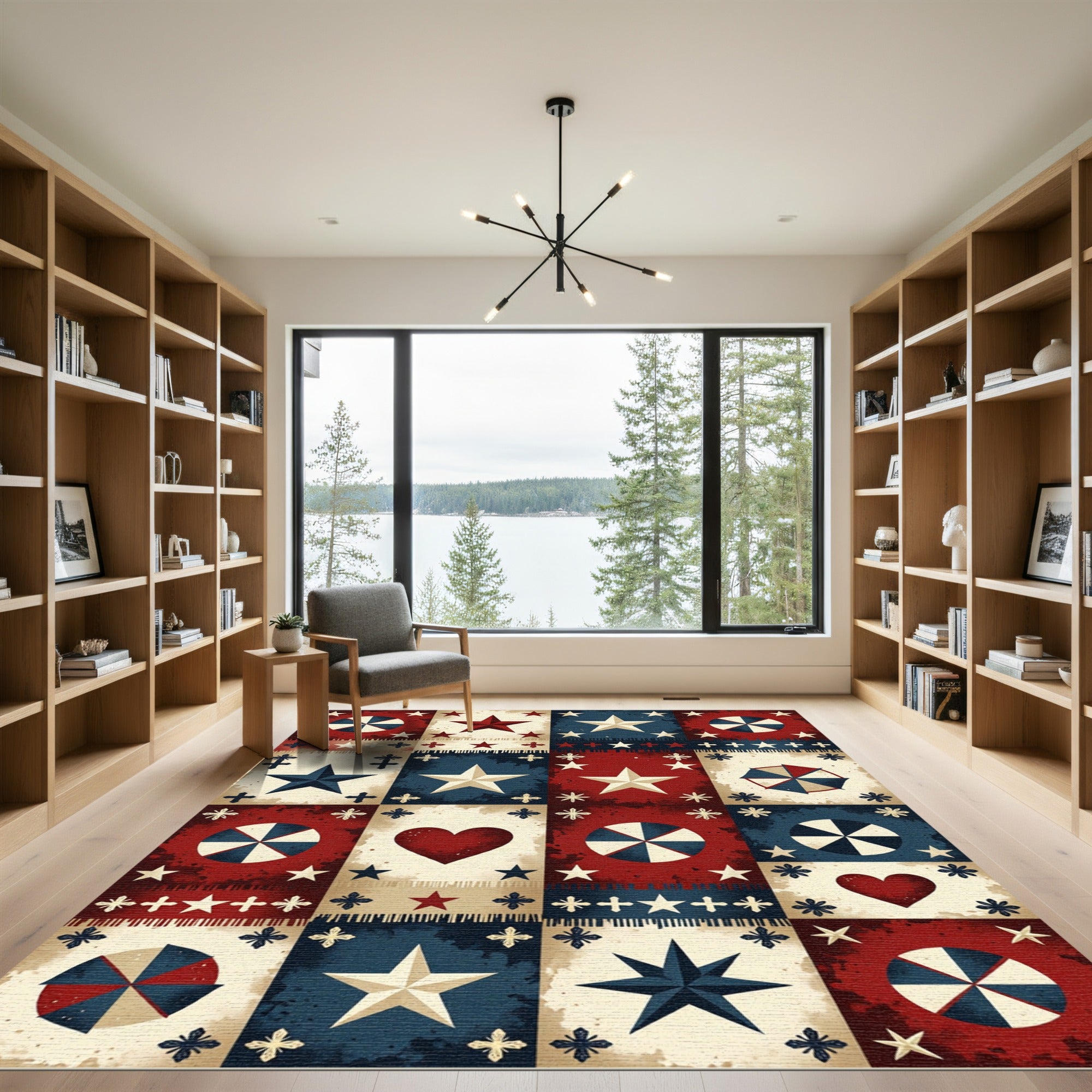 Patriotic Americana Star and Heart Quilt Rug
